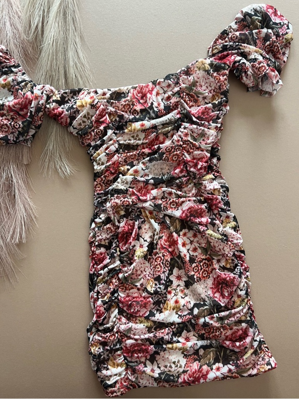 ASOS Floral Ruched Mini Dress